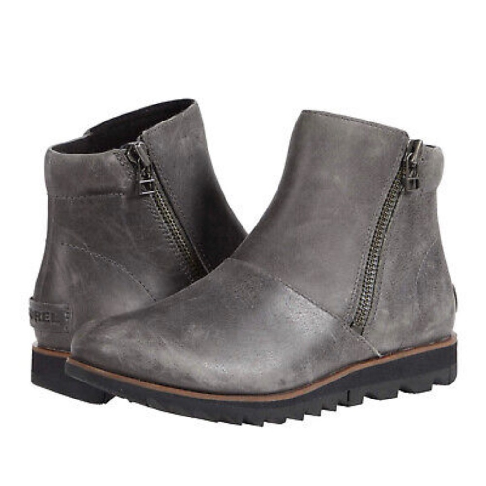 Sorel Boots Harlow Distressed Leather Waterproof Lug Sole Comfort Quarry Grey - Picture 1 of 15